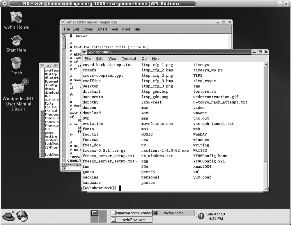 A remote FreeNX desktop shown in nxclient