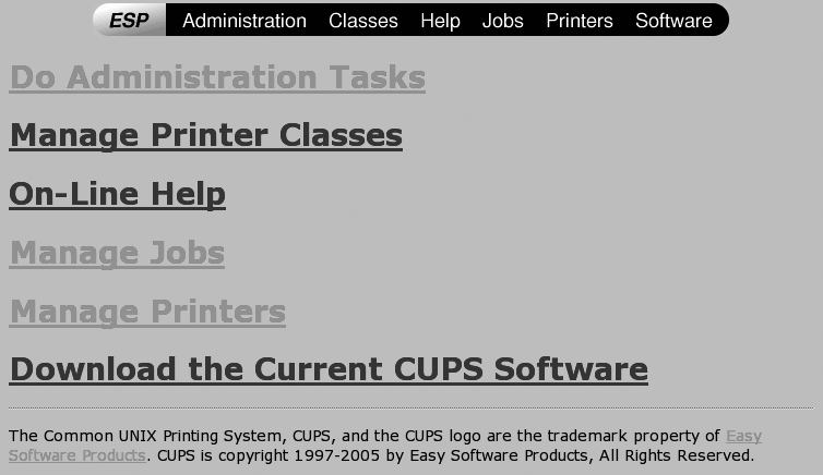 The web-based CUPS administrative interface