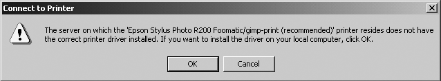 Windows 2000 Print Driver Request dialog