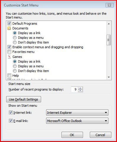 Choose your new Start Menu options with this dialog box