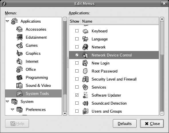 The GNOME menu editor