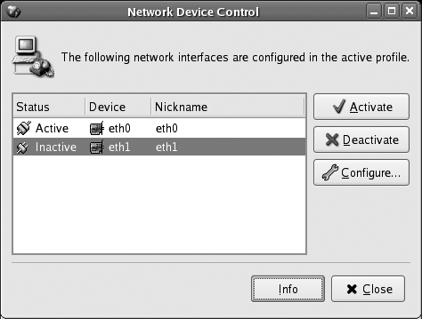 Network Device Control window