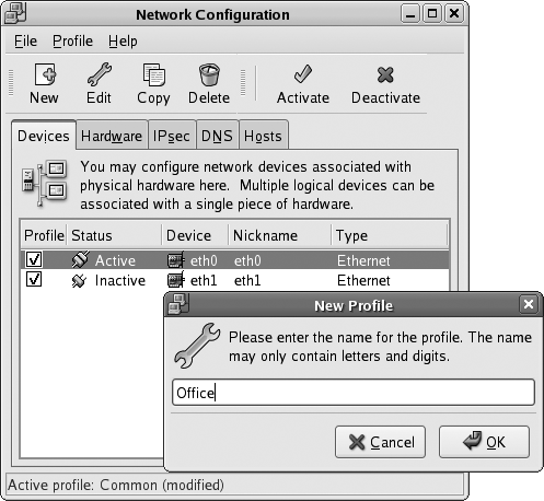 Creating a new Network Configuration profile