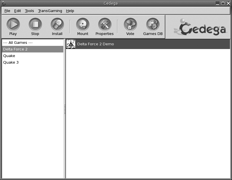 The Cedega interface