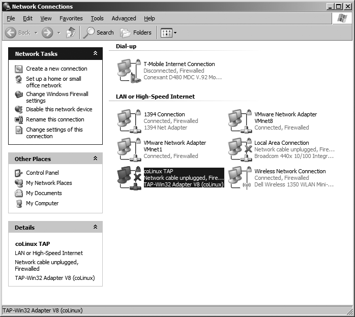 Finding the TAP adapter in Windows