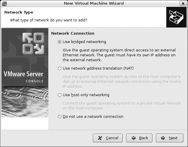 Selecting VM networking types