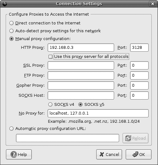 Browser proxy settings