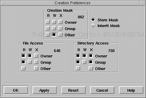 The CalderaLooking Glasspermissions editor OpenLinux Looking Glass Permission Preferences Editor.