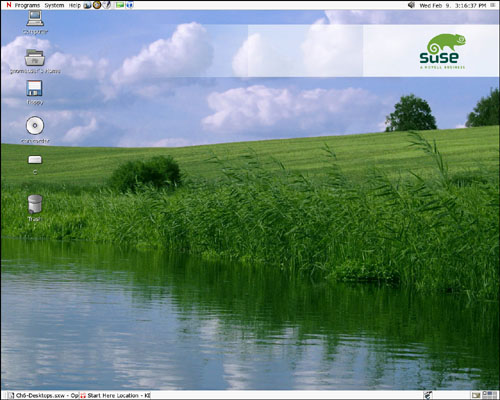 The default GNOME desktop is much cleaner than KDE, with a smaller and more configurable set of panels.