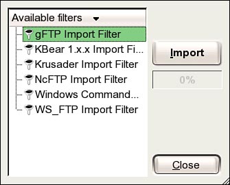 Import favorite FTP sites to KBear from another FTP client with this dialog box.