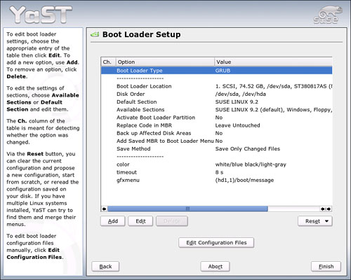 Select and configure your bootloader.