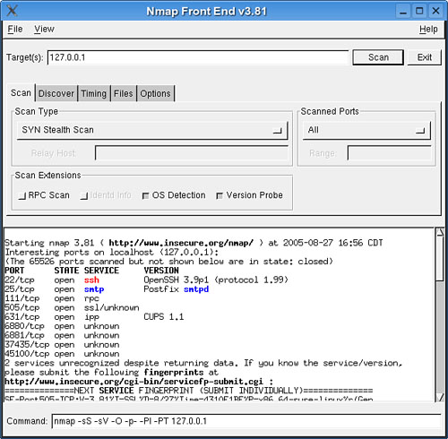 Nmap scans ports to see what is open and vulnerable.