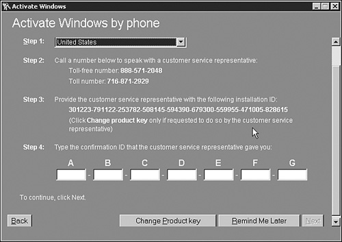 Activating Windows Server 2003 by phone.