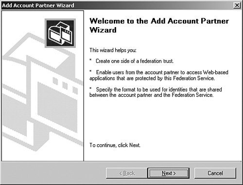 Using the Add Account Partner Wizard in ADFS.