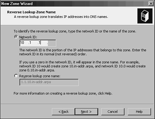 Reverse lookup zone creation.