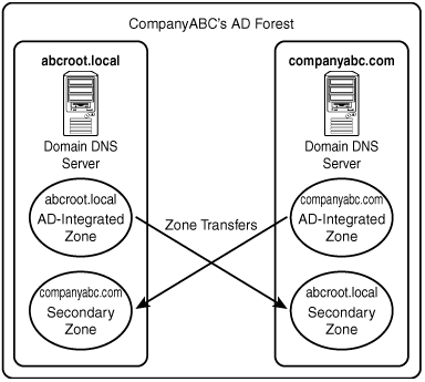 Peer-root domain DNS secondary zones.