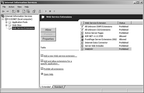 Web Service Extensions window.