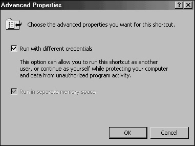 Running a shortcut with alternate credentials.