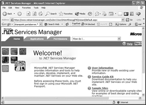 The .NET Services Manager Web site.