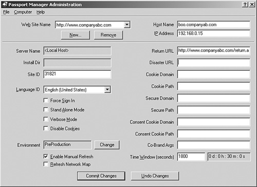 The Passport Manager Administration utility.