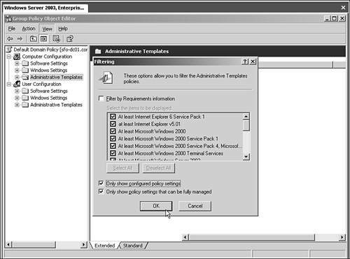 Selecting the Configured Policy Settings option in GPMC.