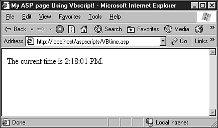 A sample ASP Web page using VBScript.