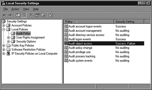 Enabling auditing of object access to log successful and failed attempts.