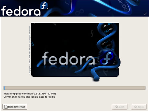 The Fedora installer formats your drive, and then installs selected software package groups.