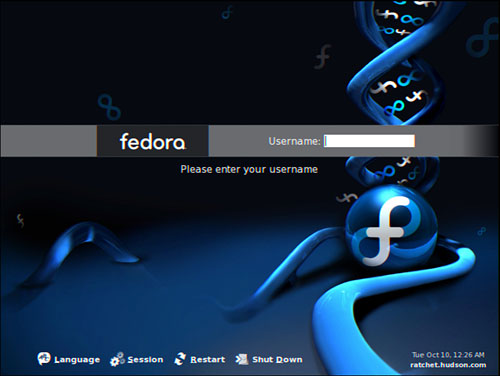 Enter your username and password to log in to Fedora.