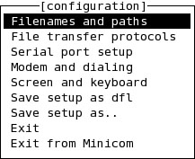 Use minicom’s setup dialog to configure the program to work with an attached modem.