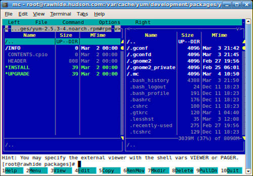 A classic two-panel directory view and drop-down menus betray Midnight Commander’s DOS inspiration, but it’s a full-featured Linux file manager.