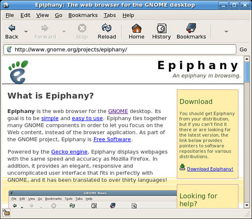 Epiphany, the standard GNOME web browser.