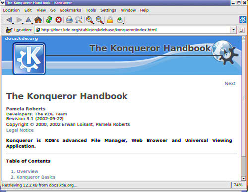 Konqueror, the standard KDE web and file system browser.