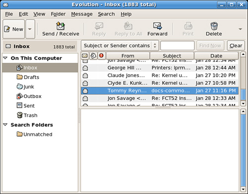 Ximian Evolution, the default and extremely powerful email client for Fedora.