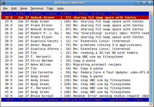 mutt combines the best features of elm and pine (aside from ugly default screen colors). Fedora defaults the editor to vi, but you can choose any other editor.