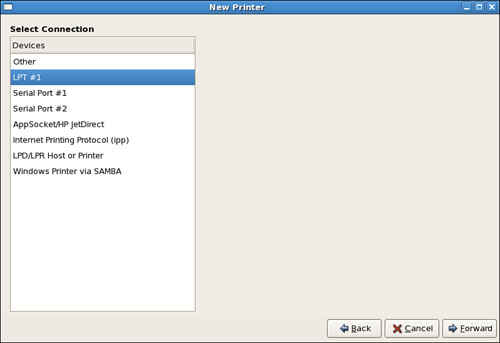 Select the appropriate connection method for your printer and enter the relevant details.