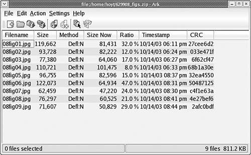 Here the contents of a .zip file containing some JPEGs are displayed.