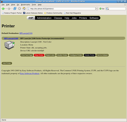 Manage printers easily using the CUPS Printer page.