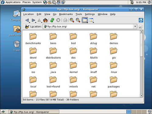 KDE’s Konqueror web browser can access remote FTP servers.