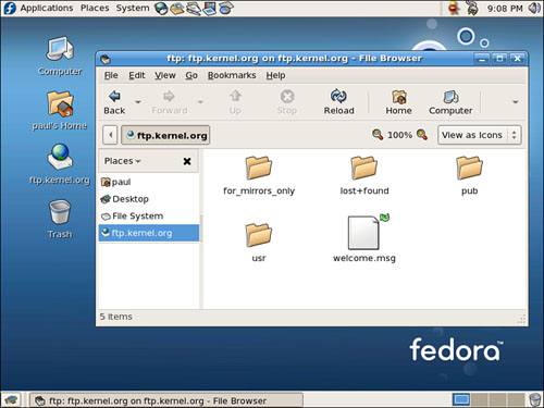 The Nautilus file browser can be used for FTP sessions.