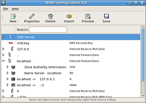 Fedora’s system-config-bind utility can be used to create, modify, and save basic domain nameserver settings.