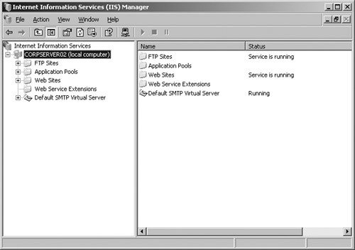 Use the IIS snap-in to manage local and remote IIS installations.