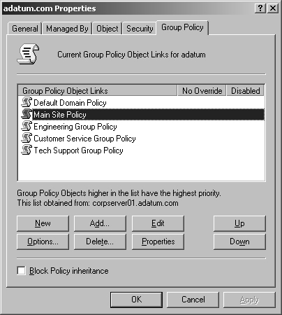 Use the Group Policy tab of the Properties dialog box to create and edit policies.