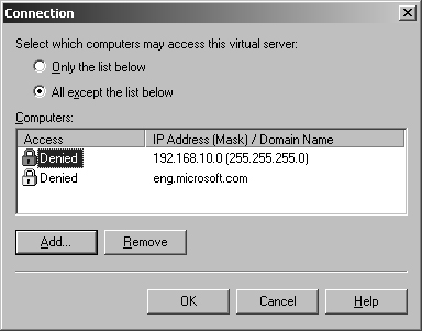 You can control connections by IP address, subnet, or domain.