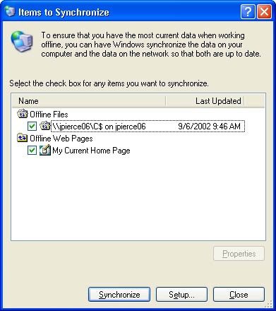 Use the Items To Synchronize dialog box to synchronize all your offline files.