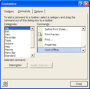 The Customize dialog box allows you to add custom buttons to the Outlook toolbars.