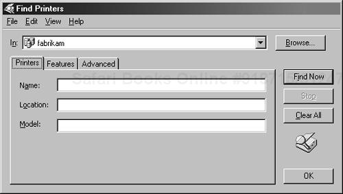 Find Printers Dialog Box