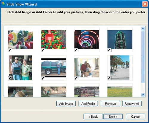 Add Images to the Slide Show Wizard.