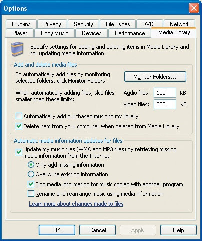 Configure the way Media Library monitors files and adds new media data.