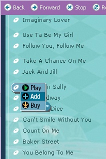 To choose a song to play, add, or buy, click the icon next to the song’s title.